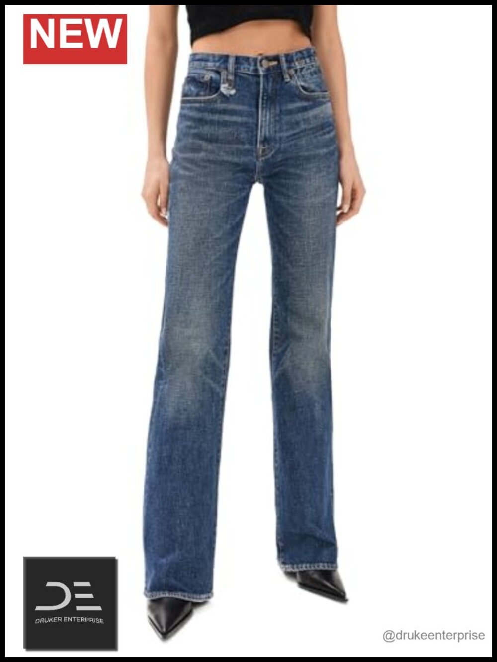 R13 Jane High-Rise Slim Straight Flare Jeans Mid-Rise Stretch Denim 98% Cotton